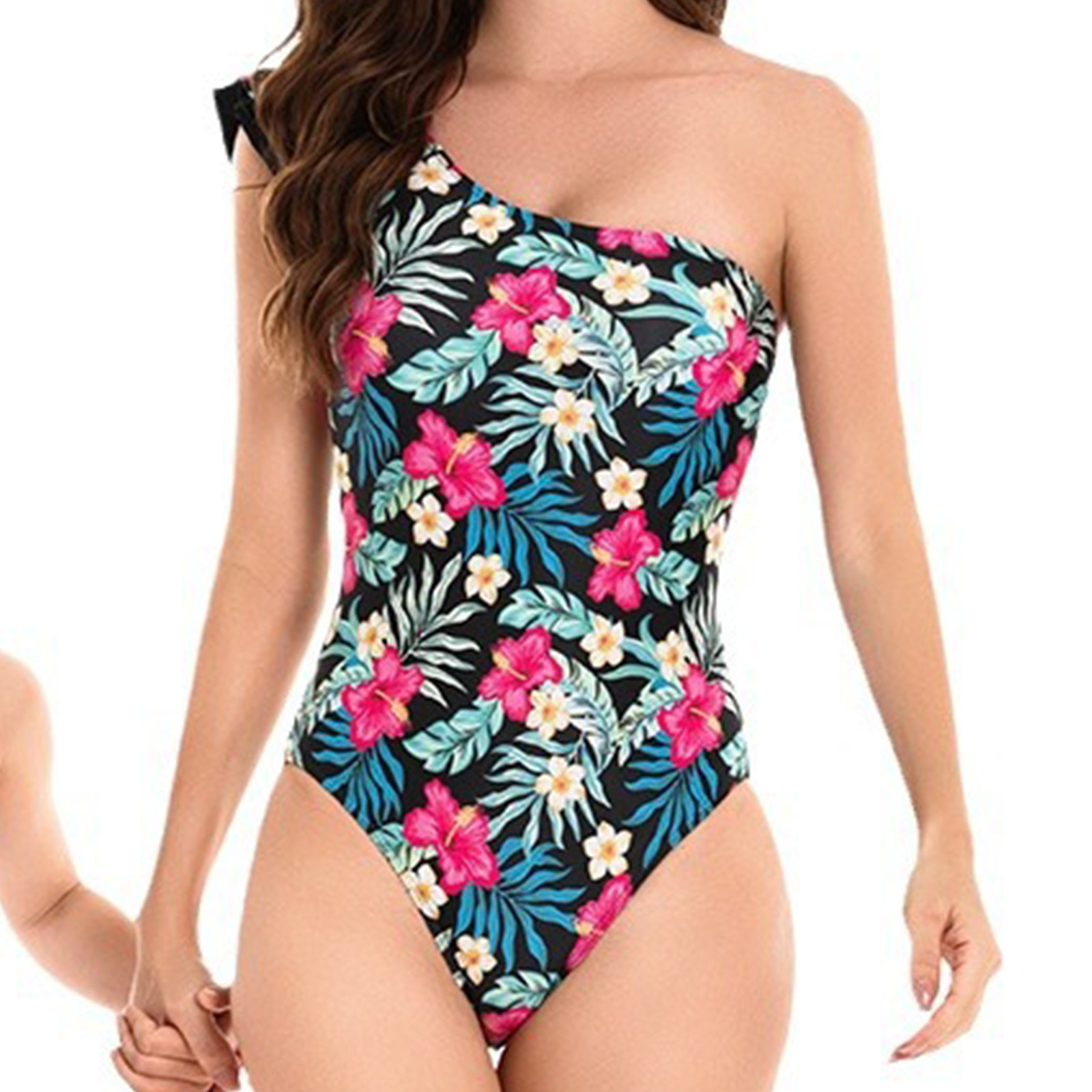 Jacenvly One Piece Baby Girl Swimsuit Skin-Friendly Swimsuit Female Parent-Child Wear Bikini New Mother and Daughter Children's Swimwear Print M Black